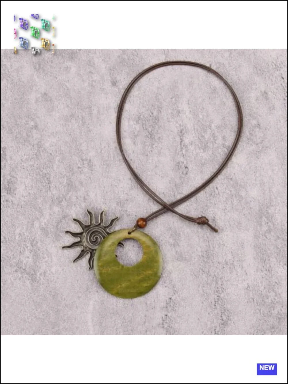 Large Chunky Boho Pendant Necklace Extra Long Cord Faux Leather Zinc